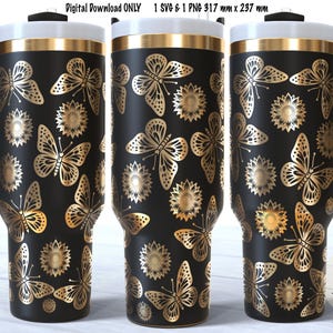 Butterfly Sunflower 40 oz Lazer Tumbler Wrap SVG, PNG 317mm x 237 mm,Vector Silhouettes, Instant Download, Laser SVG Design, Digital File