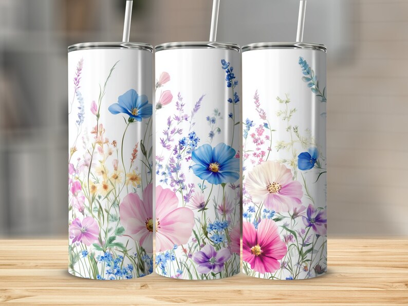 Wildflower Tumbler Wrap, 20 oz Tumbler PNG, Floral Digital Download, 2781x2394 px, Spring Flowers Design, 300dpi High Resolution image 2