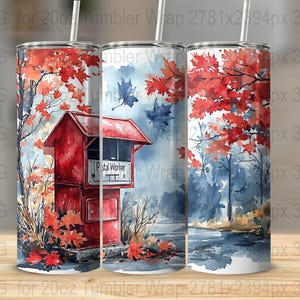 Employé des postes Fall Canada 20 oz Skinny Tumbler Wrap Sublimation Design, joli collage de timbres lettre de facteur, téléchargement numérique PNG