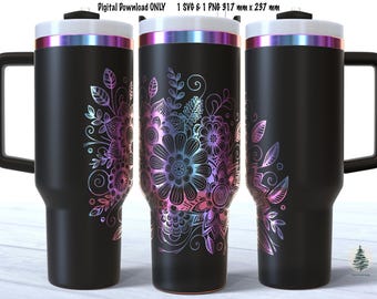Mexican Flowers Laser Engrave SVG, Flowers PNG Full Wrap Design for 40oz Tumbler, Digital Download, Seamless Design, Svg and PNG For Rotary