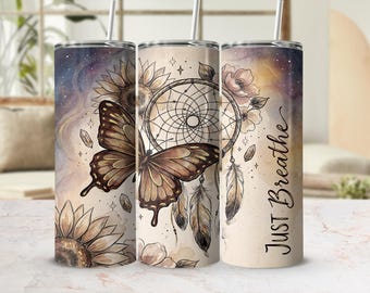 Positive Affirmation Quote Tumbler Wrap, Positivity 20oz Skinny Sublimation Tumbler Design, Boho Butterfly Digital Download