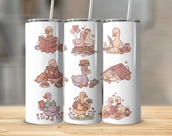 Bookish Goose Tumbler PNG | Cozy Reading Goose Design | Book Lover 20oz Wrap