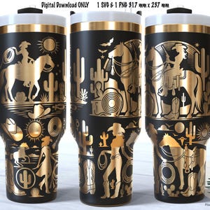 Western Cowgirl Laser Engraved SVG, Full Wrap Design for 40oz Tumbler, Digital Download, Seamless Design, SVG and PNG For Laser Rotary