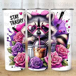 Vaso transparente de 20 oz con diseño de sublimación de mapache divertido, diseño digital PNG