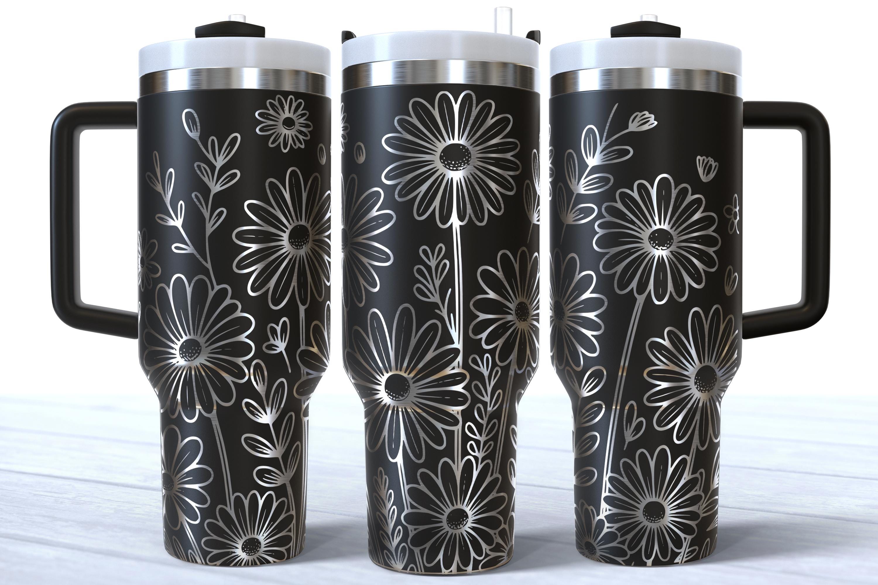 Daisy flowers Laser Engrave SVG, Full Wrap Design for 40oz Tumbler, Digital Download, Seamless Design, SVG and PNG For Rotary