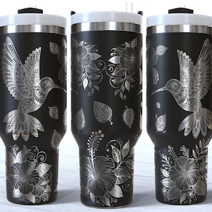 Hummingbird flower Laser Engrave SVG, Full Wrap Design for 40oz Tumbler, Digital Download, Seamless Design, SVG and PNG For Rotary