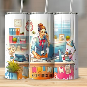 Receptionist Life PNG Tumbler Wrap, 300 dpi Tumbler Wrap, Sublimation design 2781x2394 px, Junk Journal