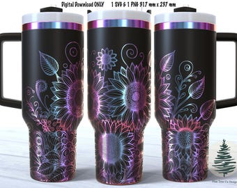 Sunflowers Laser Engraved SVG, Full Wrap Design for 40oz Tumbler,Flowers SVG Digital Download, Seamless Design, Svg and PNG For Laser Rotary