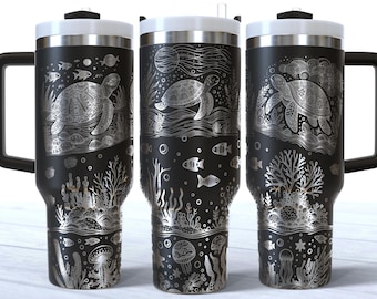 Turtle 40 oz Tumbler Wrap Laser SVG, Laser Engraved Sea Turtle Tumbler, Laser Engraving SVG, Laser SVG Instant Download