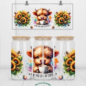Funny Coffee Quote Highland Cow 16oz Glass Can Tumbler Sublimation Design, Funny Sublimation Designs,Coffee Glass Cup,Can Tumbler Design PNG