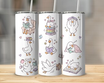 Goose Bookish PNG for 20oz Skinny Tumbler, Reading Animal Sublimation Design