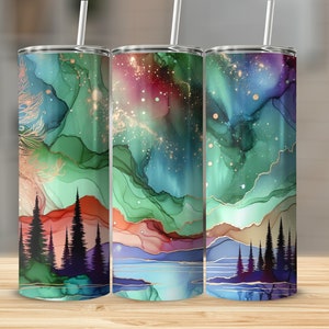 Colorful Abstract Digital Art, 20oz Tumbler Wrap Design, Nature Inspired Tumbler PNG, Galaxy Forest Landscape, Instant Download