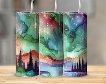 Galaxy Forest Tumbler Wrap, kleurrijke abstracte beker, png (digitale download)