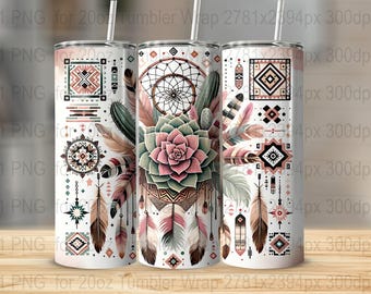 Boho Western Aztec Tumbler Wrap, 20 oz Tumbler Sublimation Designs, Country Tumbler Wrap, Cactus Tumbler, Succulent PNG,Country Girl Tumbler