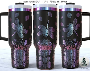 Dragonflies Laser Engrave SVG, Full Wrap Design for 40oz Tumbler, Digital Download, Seamless Design, SVG and PNG For Rotary