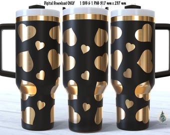 Hearts Laser Engrave SVG, St.Valentine PNG Full Wrap Design for 40oz Tumbler, Digital Download, Seamless Design, SVG and Png For Rotary