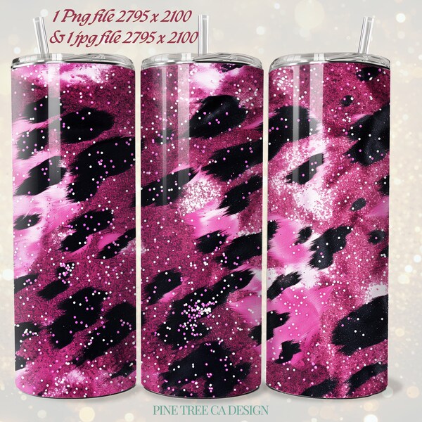 Wrap beker roze glitter koeprint, magere beker 20 oz (PNG, JPG)