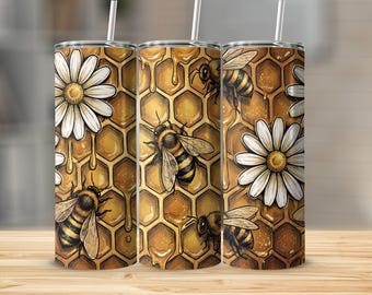 Envoltura para vaso con diseño de panal de abeja, vaso delgado de abejorro de 20 oz (sublimación PNG), diseño de colmena, amante de las abejas