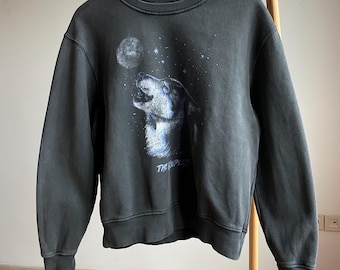 The Kooples Washed Black Wolf Print Damen Sweatshirt Größe 1