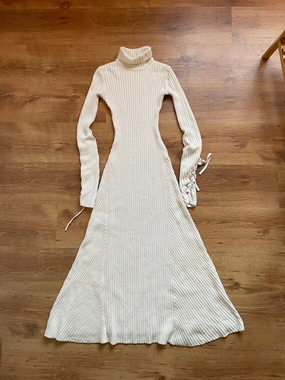 Maje Rafaela Cotton/wool Ribbed Lace-up Sleeve Maxi Dress Size 1 - Etsy
