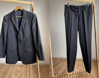 Boggi Milano Dark Navy Wool 3 Button Suit Size EUR 48