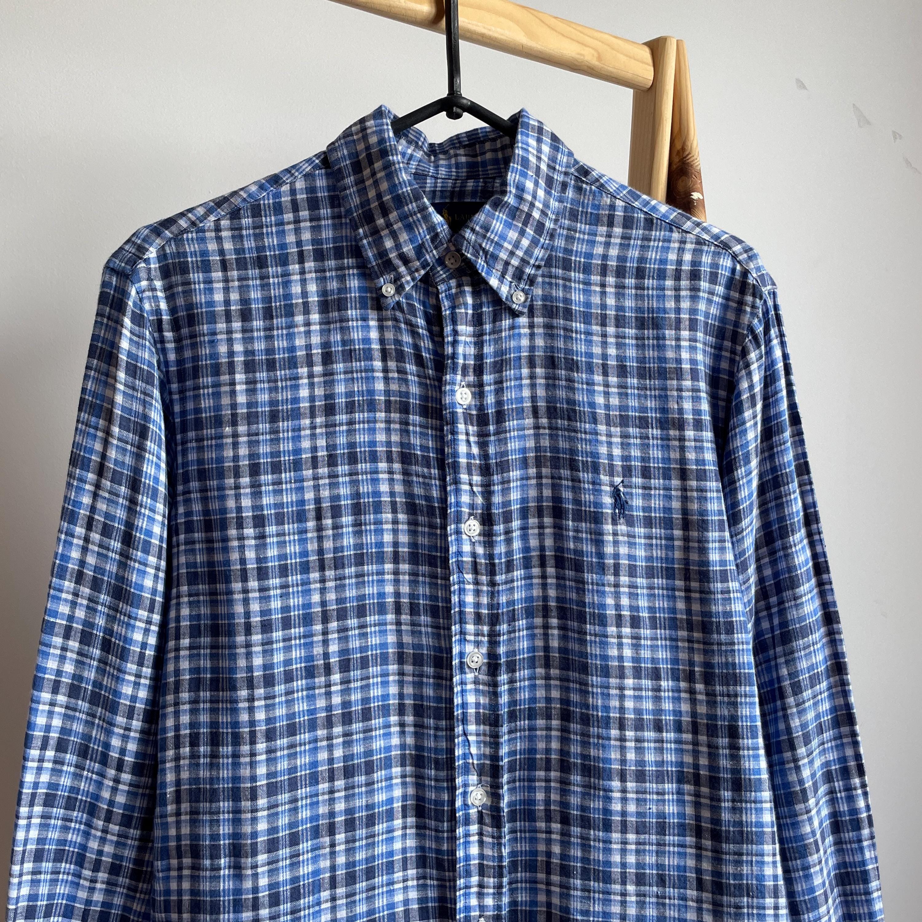Polo Ralph Lauren Check Slim Fit Ocean Wash Linen Shirt Size S - Etsy