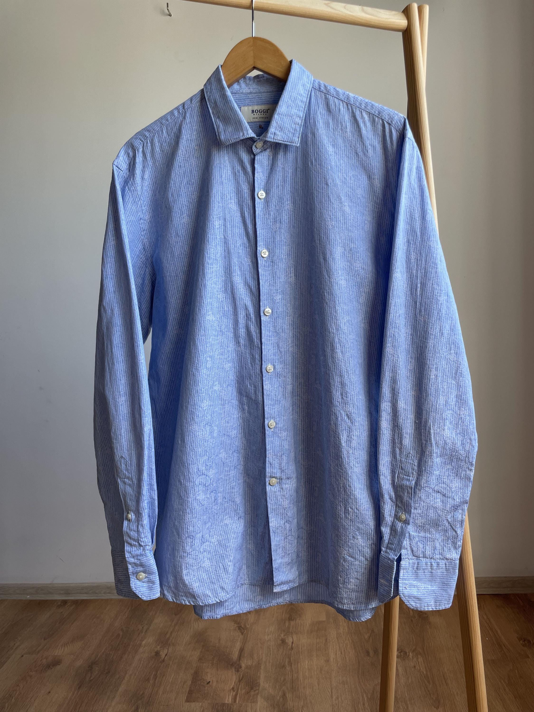 Boggi Milano Striped Paisley Cotton Dress Shirt Size XL