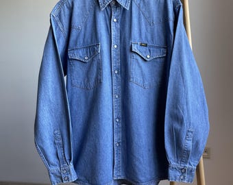 Lee Vintage 90&#39;s Denim Snap Button Western Shirt Size M