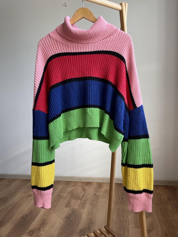 Lazy Oaf Bright Striped Turtleneck Oversized Wome… - image 1