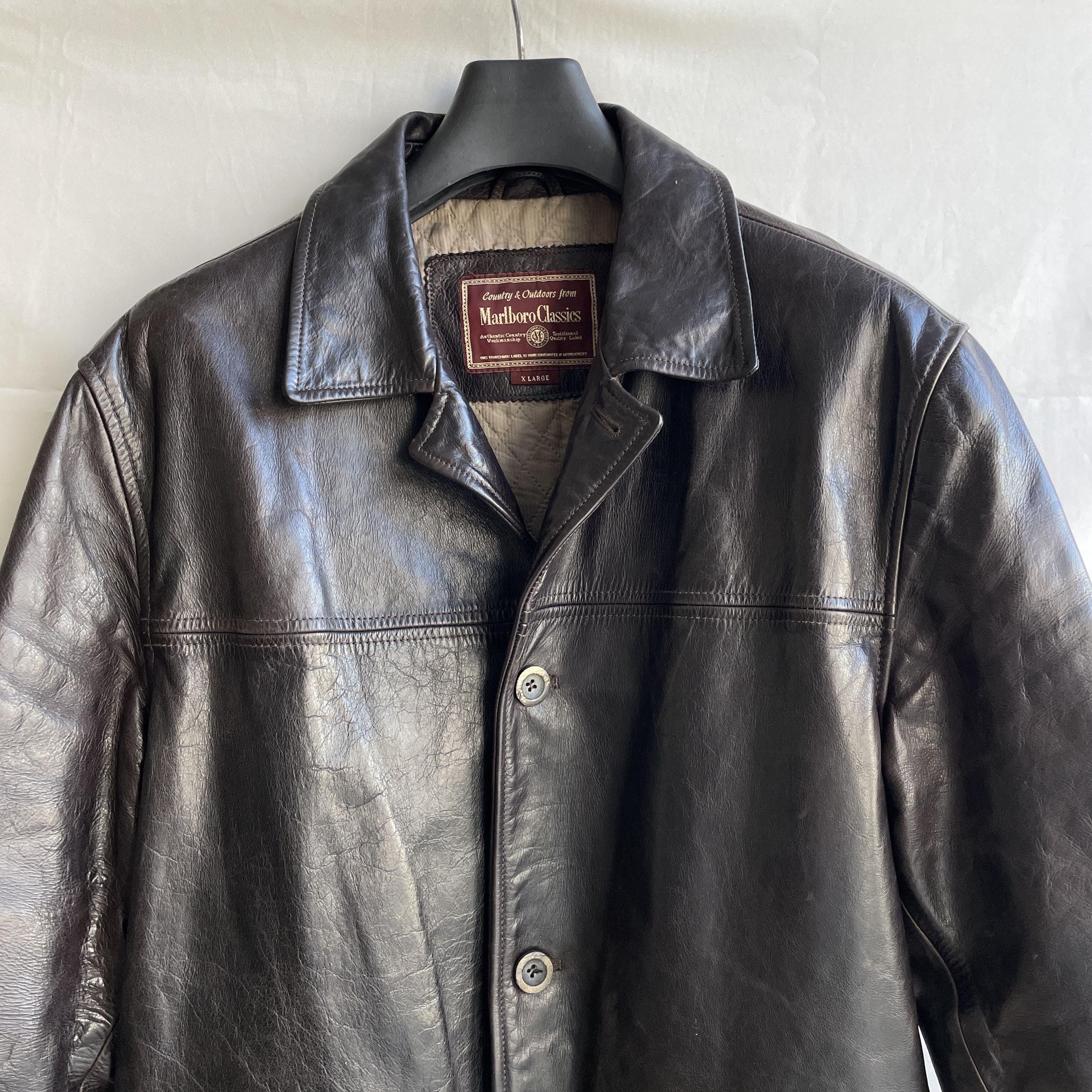 Marlboro Classics Vintage Leather Cow Skin Dark Brown Coat - Etsy