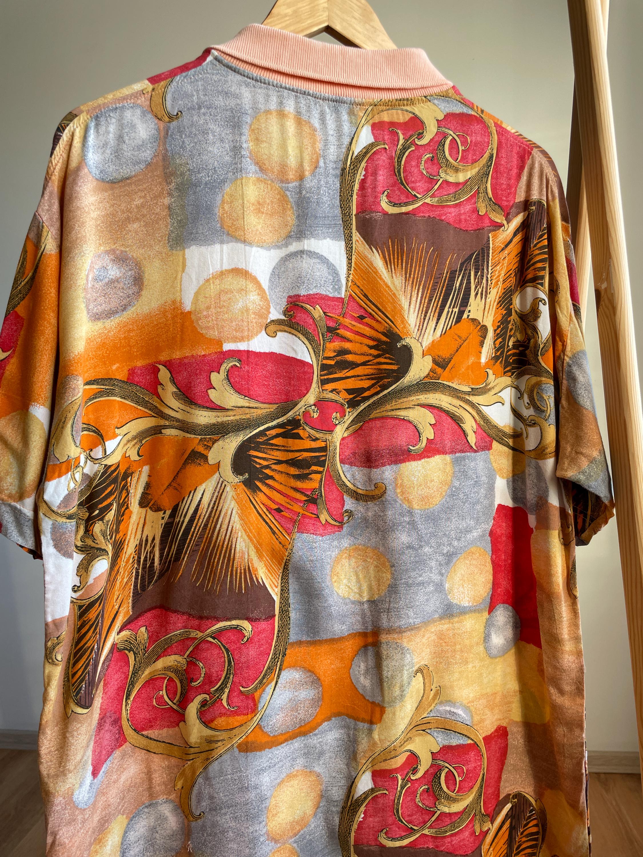 Giorgio Armani Vintage 80's Baroque All Over Print Polo T-shirt