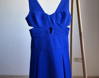 BCBG Max Azria Harlie Blue Sleeveless Cutout Mini Dress Size 8