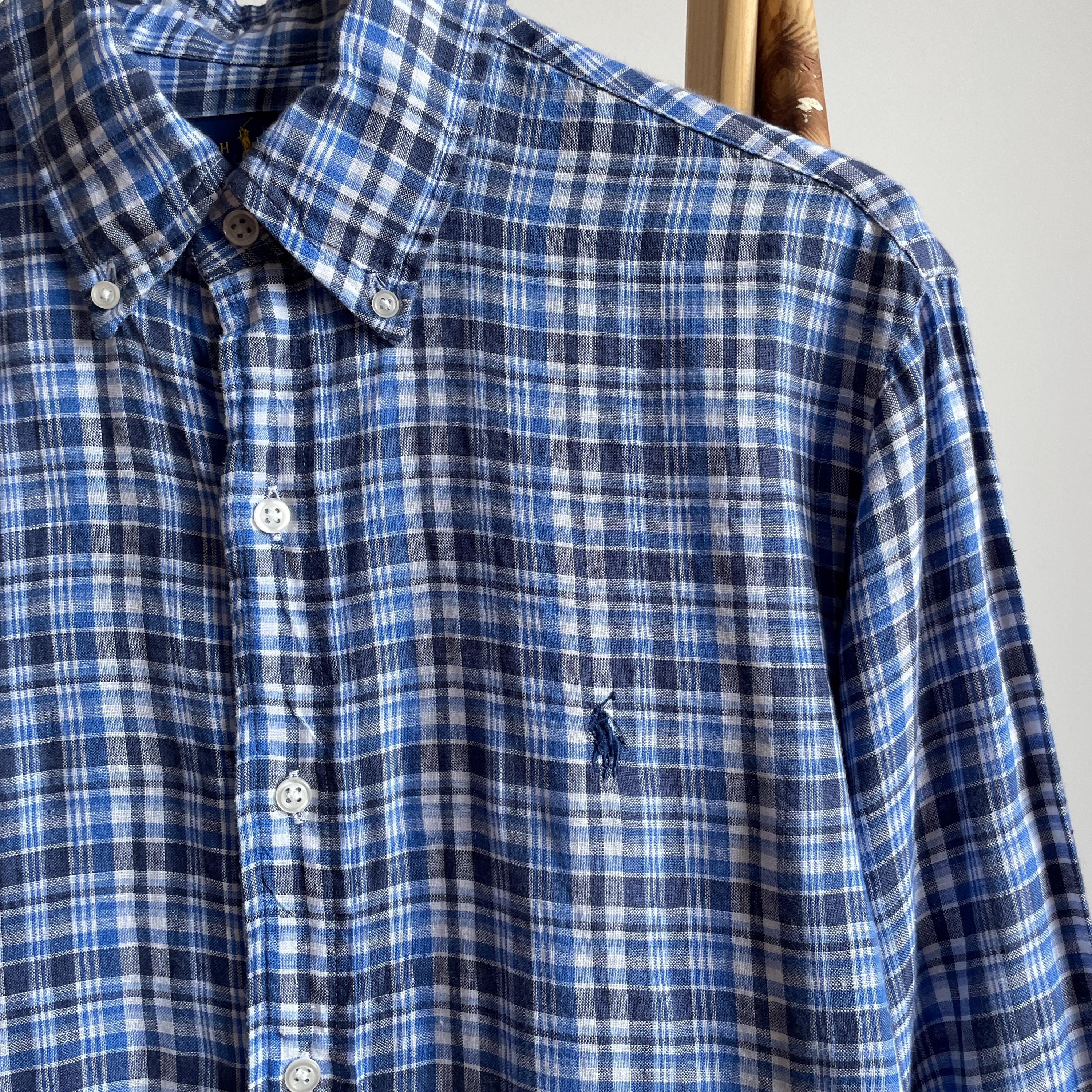 Polo Ralph Lauren Check Slim Fit Ocean Wash Linen Shirt Size S - Etsy