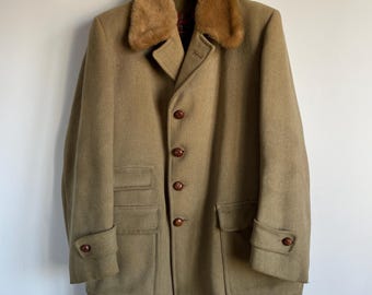 Vintage jaren 50 60 Britse bontkraag Country Heavy Wool jas Borst 44''