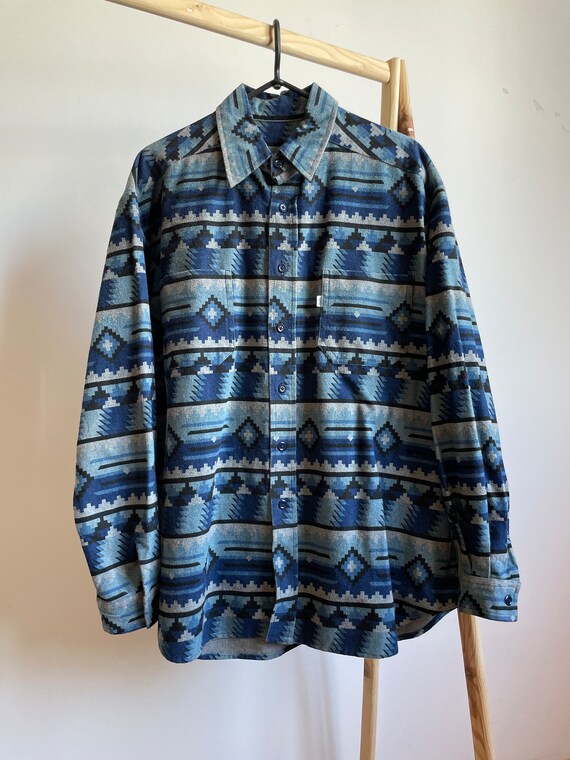 Cone Mills Vintage Aztec Native Pattern Heavy Flannel Shirt Size 