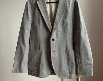 Paoloni Cotton/Linen Half Lined Striped Gray Blazer Size EUR 50