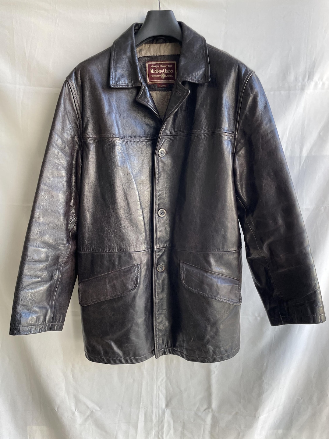 Marlboro Classics ロングコート EU50 Marlboro Classics Vintage Leather Cow Skin Dark Brown Coat - Etsy