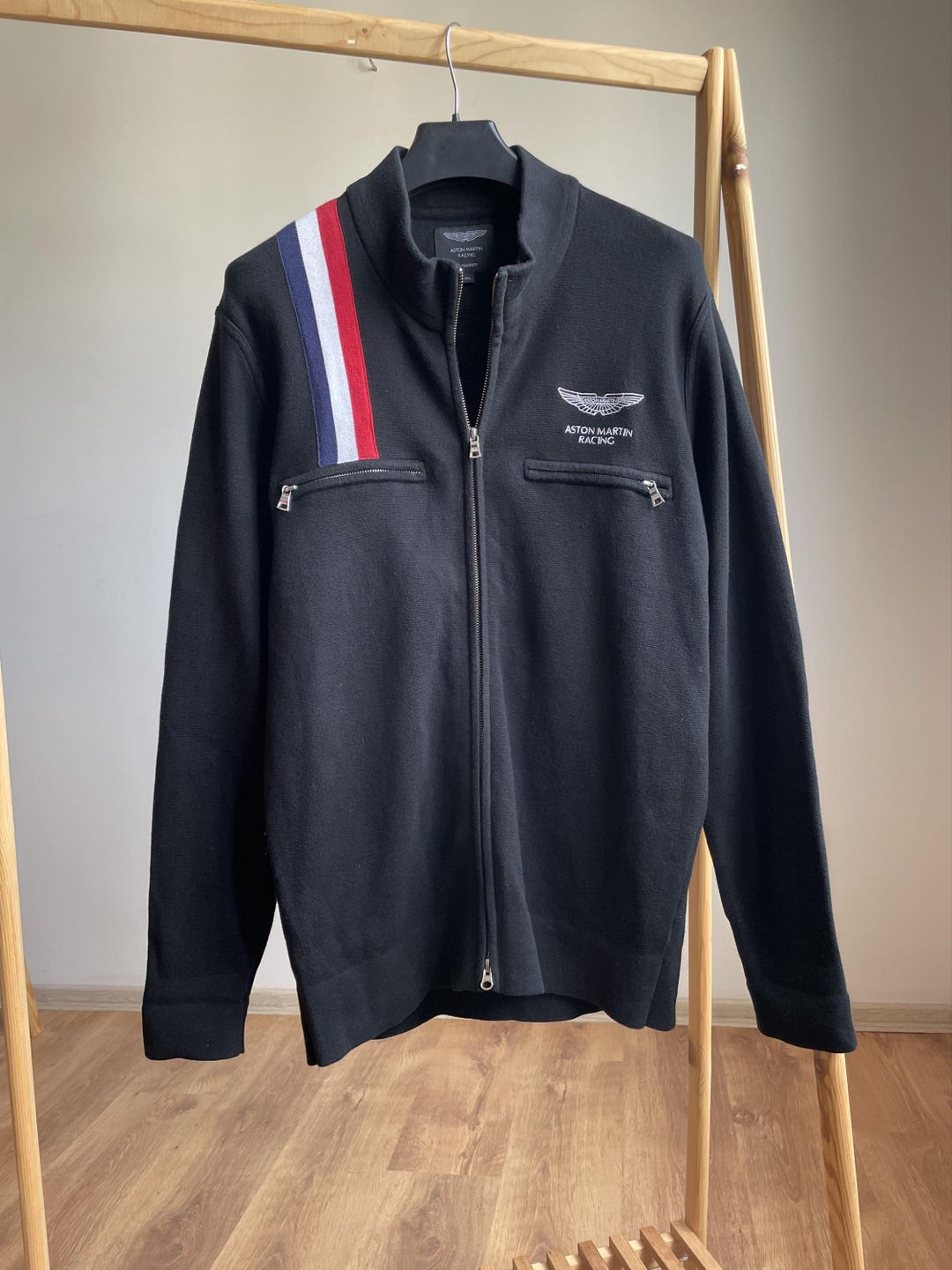 Hackett Aston Martin Chest Stripe Zip up Cotton Cardigan Size XXL