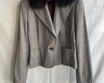 Sportmax by Max Mara Wollblazer mit Murmeltiermuster und Karomuster, Größe US 12/ UK 14/ IT 46