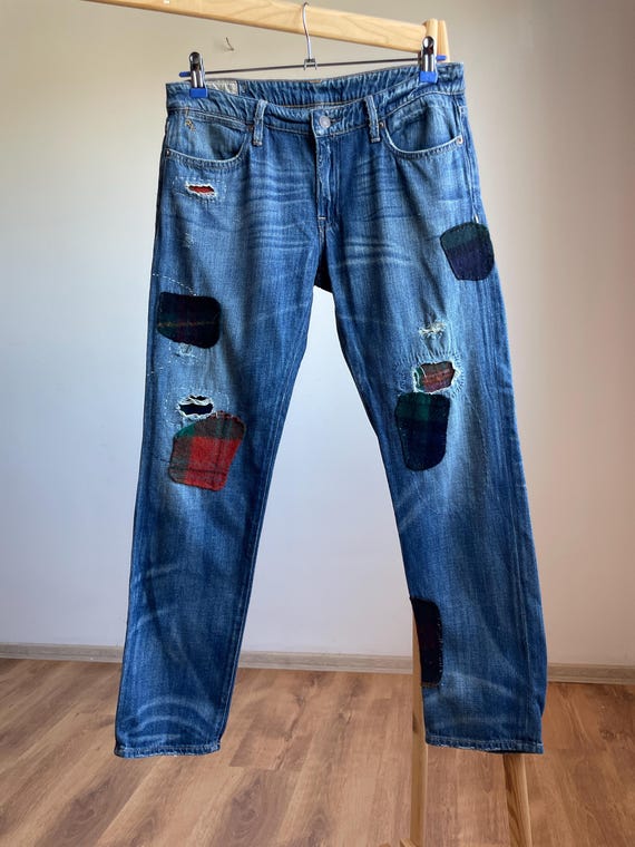 Polo Ralph Lauren Women Astor Boyfriend Sashiko Repair Denim Size 28 - Main Image