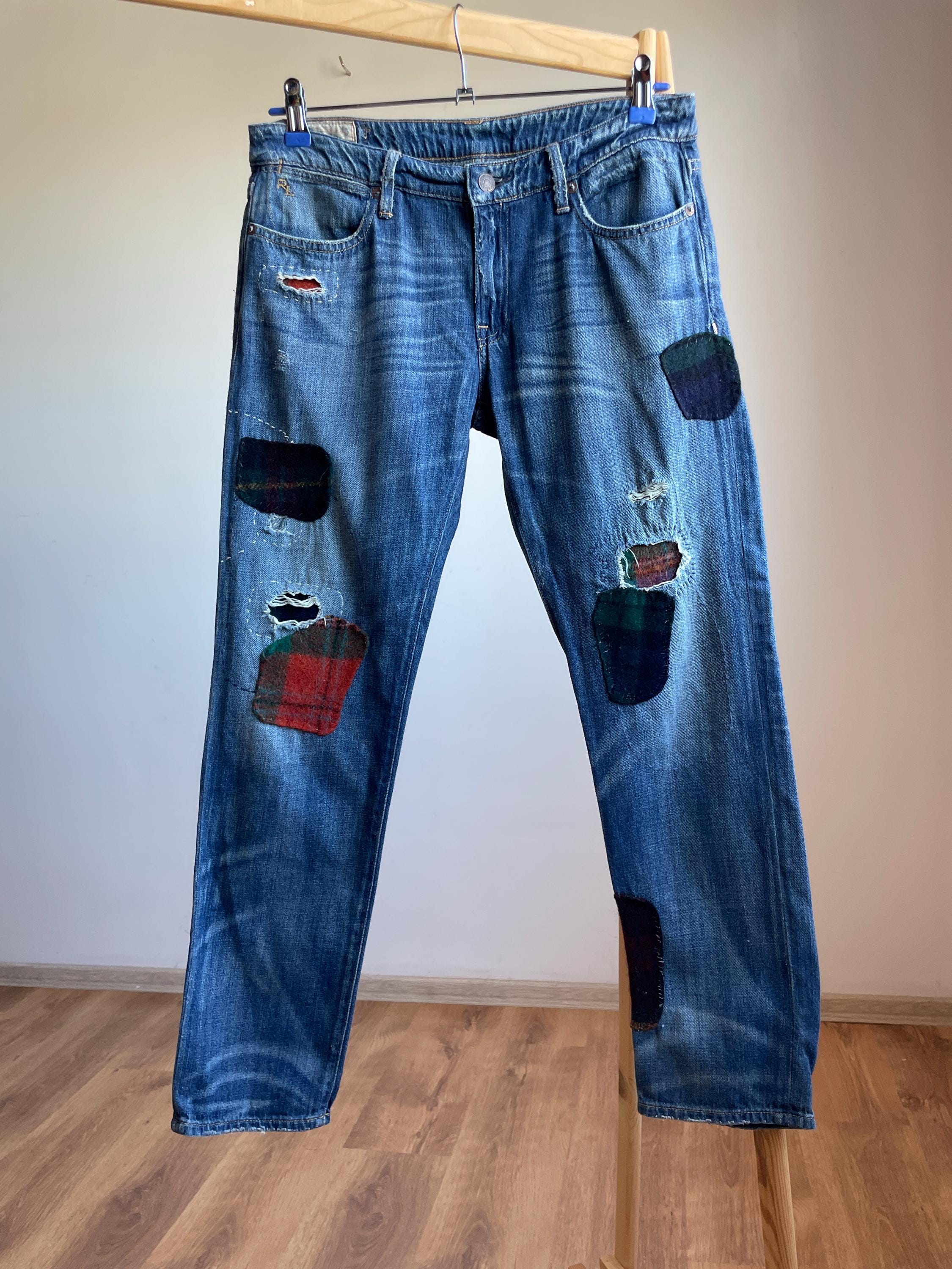 Polo Ralph Lauren Women Astor Boyfriend Sashiko Repair Denim Size