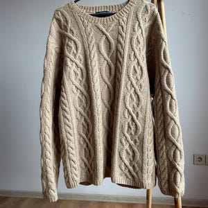 Lands End Vintage Cable Knit Heavy Wool Sweater Size XL