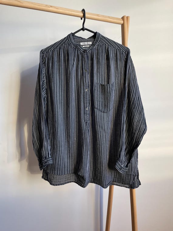 Isabel Marant Etoile Collarless Striped Grandad Blouse Size EUR 36