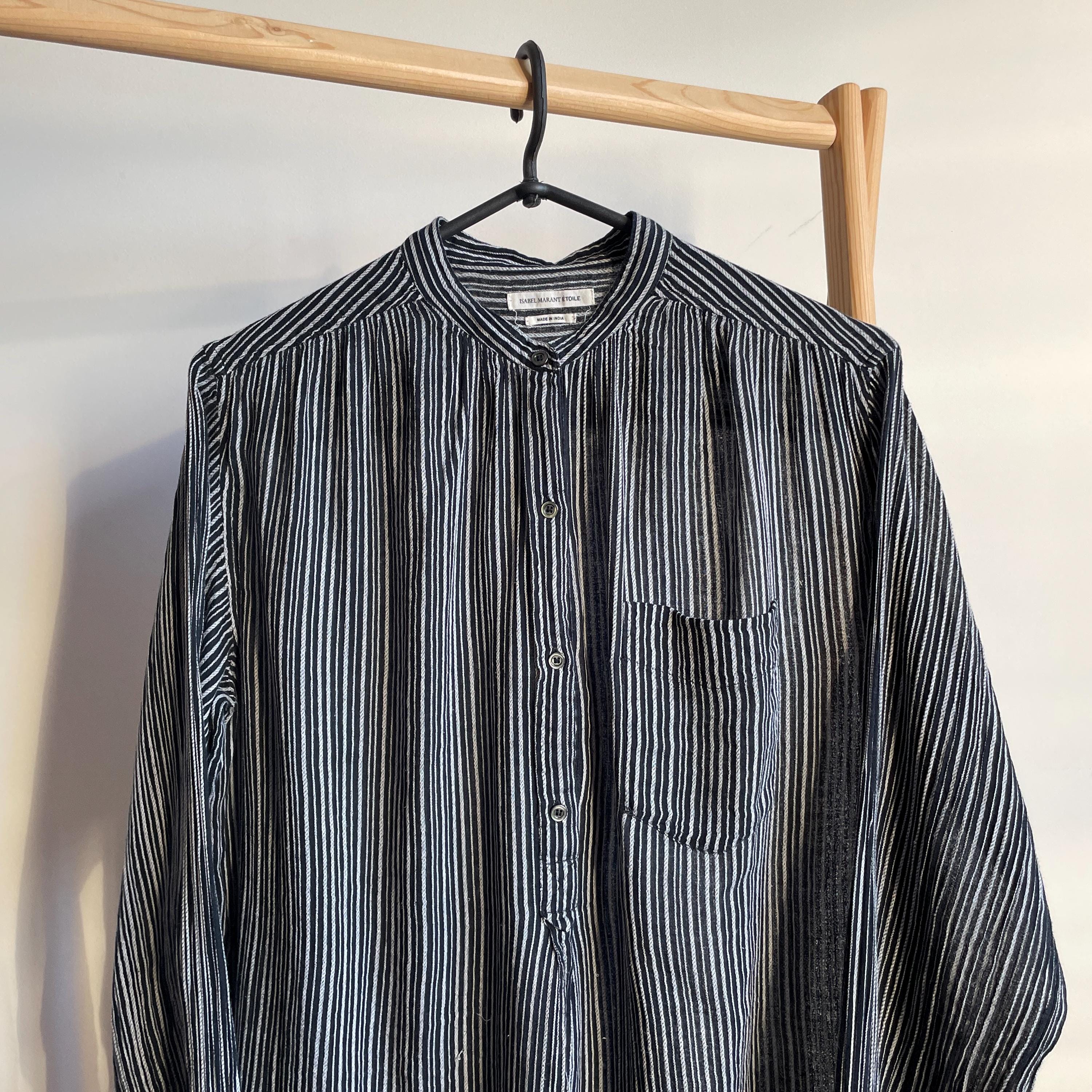 Isabel Marant Etoile Collarless Striped Grandad Blouse Size EUR 36