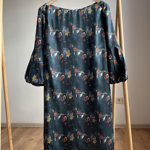 Toast Boat Neck Balloon Sleeve Silk Midi Dress Size UK 16