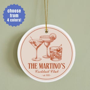 Personalized Christmas Ornament with Martini and Margarita Design Gift for Bartender Mixologist Hostess Cocktail Lover Holiday Tree Decor