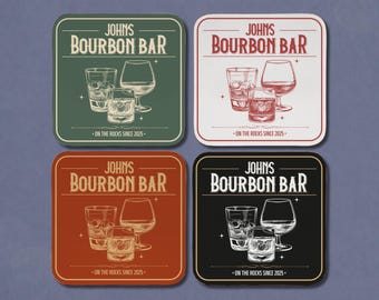 Personalized Whiskey Coasters Set Bourbon Bar Gift for Him Custom Bar Decor Accessories Whiskey Lover Gift Man Cave Coaster Gift for Dad