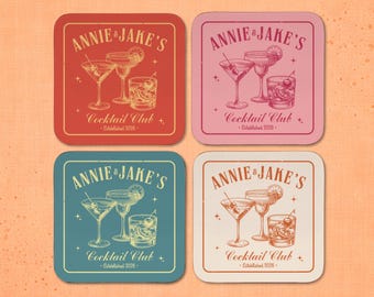 Vintage Barware Gift Cocktail Decor New Home Couples Gift Home Bar Personalized Housewarming Gift Retro Coaster Set of 4