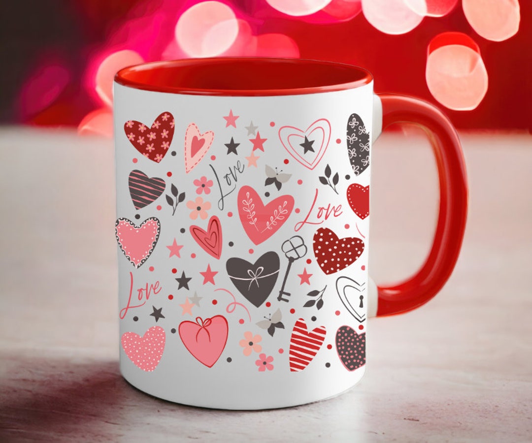 Heart Mug Gift Valentines Day Mug Ceramic Red Mug With Heart Design