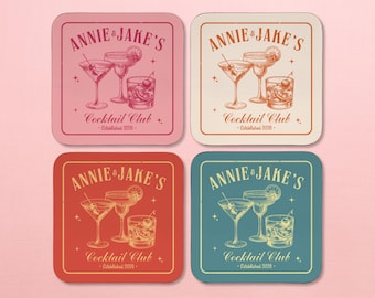 New Home Gift Personalized Coasters Set of 4 Custom Family Name Coasters Housewarming Gift Vintage Cocktail Bar Decor